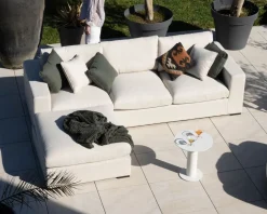 Canapé d'extérieur ultra confort avec ottoman en tissu écru chiné 