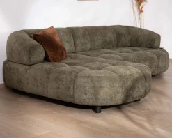 Canapé en tissu vert avec extension électrique et méridienne retour gauche "Syltan"