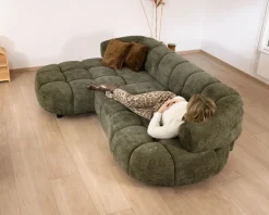 Canapé en tissu vert avec extension électrique et méridienne retour gauche 