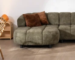 Canapé en tissu vert avec extension électrique et méridienne retour gauche 