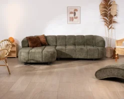 Canapé en tissu vert avec extension électrique et méridienne retour gauche 