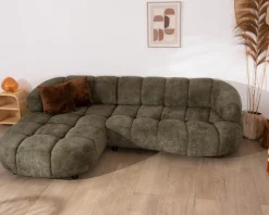 Canapé en tissu vert avec extension électrique et méridienne retour gauche 