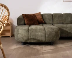 Canapé en tissu vert avec extension électrique et méridienne retour gauche 