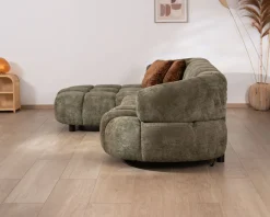 Canapé en tissu vert avec extension électrique et méridienne retour gauche 