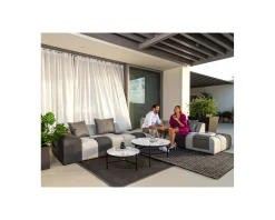 Canapé extérieur avec angle gauche bi-teinte gris en tissu Sunbrella "Lazy Beach"