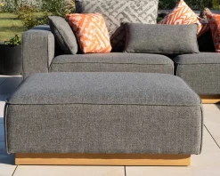 Canapé modulaire d'extérieur en teck et tissu gris chiné 