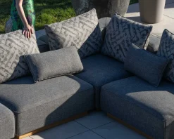 Canapé modulaire d'extérieur en teck et tissu gris chiné 