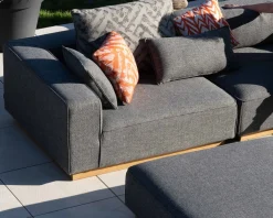 Canapé modulaire d'extérieur en teck et tissu gris chiné 