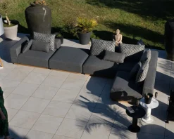 Canapé modulaire d'extérieur en teck et tissu gris chiné 