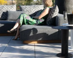 Canapé modulaire d'extérieur en teck et tissu gris chiné 