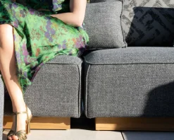 Canapé modulaire d'extérieur en teck et tissu gris chiné 