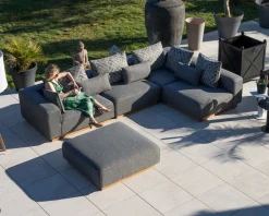 Canapé modulaire d'extérieur en teck et tissu gris chiné 