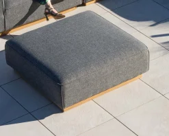 Canapé modulaire d'extérieur en teck et tissu gris chiné 