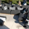 Canapé modulaire d'extérieur en teck et tissu anthracite "Armando" en angle avec ottoman