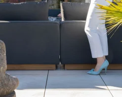 Canapé modulaire d'extérieur en teck et tissu anthracite 