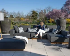 Canapé modulaire d'extérieur en teck et tissu anthracite 