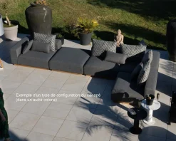 Canapé modulaire d'extérieur en teck et tissu anthracite 