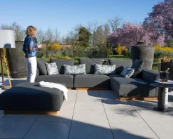 Canapé modulaire d'extérieur en teck et tissu anthracite 