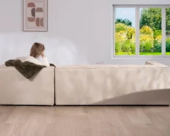 Canapé modulaire en angle en tissu bouclette beige "Alcazar"