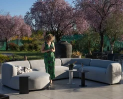 Canapé panoramique modulaire spécial extérieur en tissu gris clair 