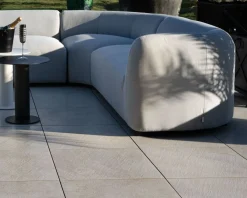 Canapé panoramique modulaire spécial extérieur en tissu gris clair 