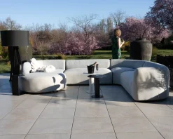 Canapé panoramique modulaire spécial extérieur en tissu gris clair 