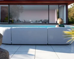 Canapé panoramique modulaire spécial extérieur en tissu gris clair 