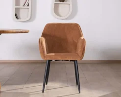 Chaise contemporaine en velours cuivré avec accoudoirs 