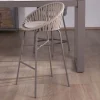 Chaise de bar d'extérieur en aluminium gris champagne et dossier en corde tendue