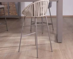 Chaise de bar d'extérieur en aluminium gris champagne et dossier en corde tendue