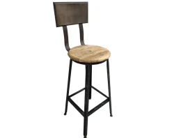 Chaise de bar industrielle métal et bois massif 110cm "Atelier Grey"