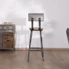 Chaise de bar métal gris antique et bois "Atelier grey" hauteur 110 cm