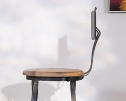 Chaise de bar métal gris antique et bois "Atelier grey" hauteur 110 cm