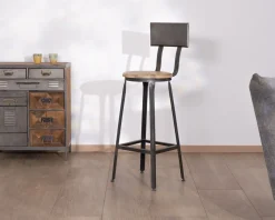 Chaise de bar métal gris antique et bois