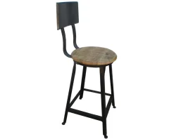 Chaise de bar pour îlot métal noir et bois exotique "Atelier Grey"