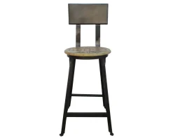 Chaise de bar pour îlot métal noir et bois exotique "Atelier Grey"