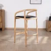 Chaise de bar épurée en acacia naturel et assise PU noir "Vogue"