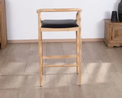 Chaise de bar épurée en acacia naturel et assise PU noir 