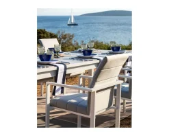 Chaise de jardin moderne tissu Sunbrella et aluminium blanc "Terrasse"