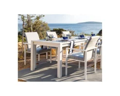 Chaise de jardin moderne tissu Sunbrella et aluminium blanc 