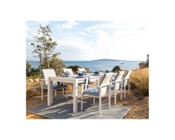 Chaise de jardin moderne tissu Sunbrella et aluminium blanc 