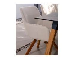 Chaise de jardin tissu Sunbrella blanc cassé pieds teck "Lombok"