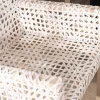 Chaise de repas avec accoudoirs en cuir blanc tressé et teck "Mambow"
