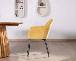 Chaise de repas avec accoudoirs en velours côtelé jaune "Scotty" et pieds métal noir