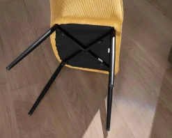 Chaise de repas avec accoudoirs en velours côtelé jaune 