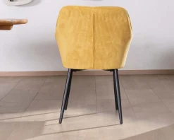 Chaise de repas avec accoudoirs en velours côtelé jaune 