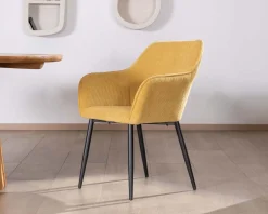 Chaise de repas avec accoudoirs en velours côtelé jaune 