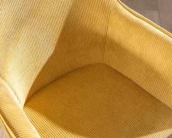 Chaise de repas avec accoudoirs en velours côtelé jaune 