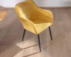 Chaise de repas avec accoudoirs en velours côtelé jaune 