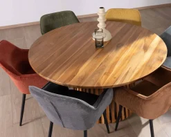 Chaise de repas avec accoudoirs en velours côtelé jaune 